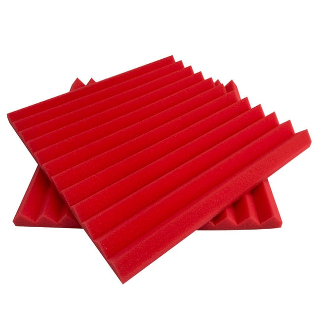 Confezione da 12 pannelli acustici, pannelli in schiuma acustica 30 x 30 x 2,5 cm, imbottitura insonorizzata ad alta densità, rosso