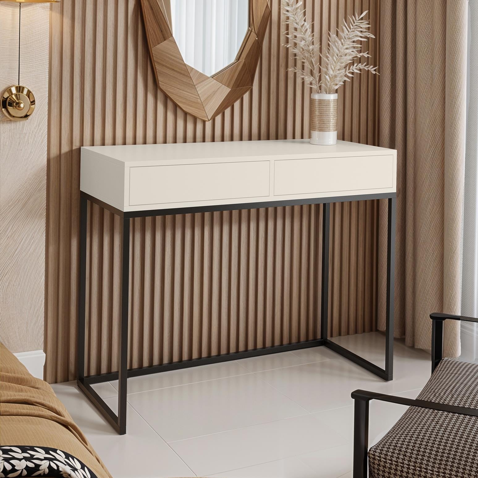 Nowoczesna toaletka 80 CUBIC w kolorze kaszmirowym na czarnym metalowym stelażu – Elegancka toaletka do minimalistycznych wnętrz - 2