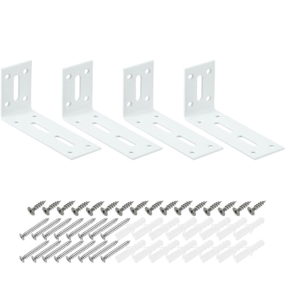 Wspornik narożny w kształcie litery L - Wspornik kątowy z wkrętami - Do mocowania mebli i półek - Biały - 60 x 120 x 40 mm - 4 sztuki