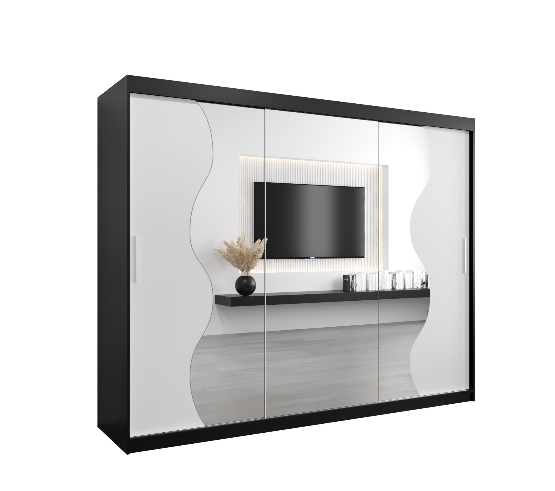 Szafa przesuwna garderoba MADRYT 250 x 62 x 200 cm Czarny + Biały - Abiks Meble