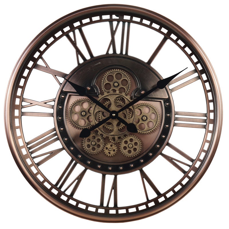 Reloj de pared de cuarzo con engranaje de metal europeo, reloj con puntero de arte retro americano, decoración para sala de estar
