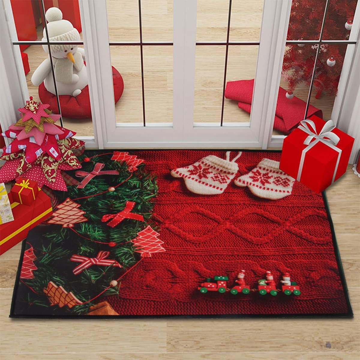 Felpudo de navidad, alfombra navideña para entrada, felpudo entrada casa 40x60 cm, alfombra de puerta de entrada, felpudos lavables, patrón de navidad