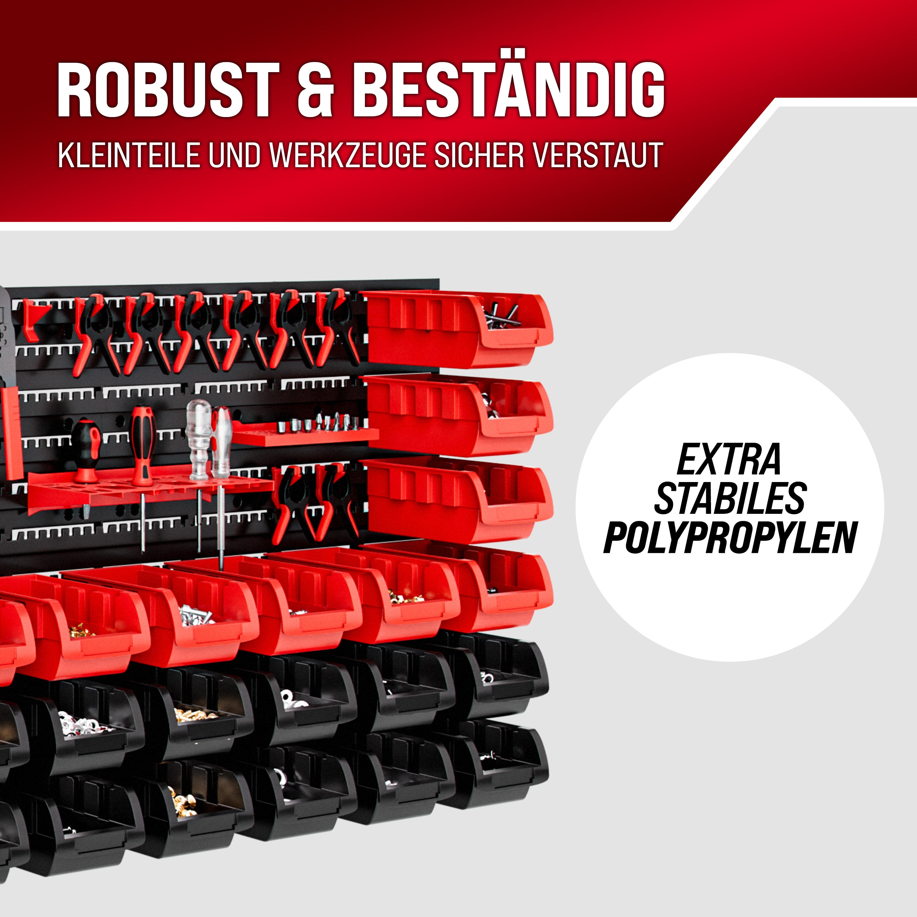MONZANA® Panneaux muraux pour outils avec 68 supports et 28 boites de rangement empilables porte-outils bricolage atelier - 6