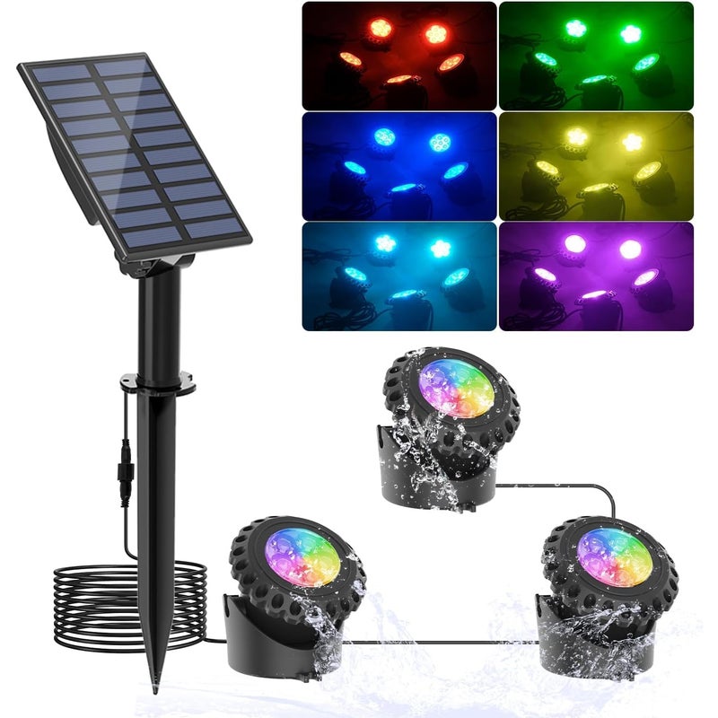 Zanurzalna lampa solarna LED, lampa RGB do basenu, wodoodporna IP68, odpowiednia do akwarium, ogrodu, basenu, fontanny, stawu (3 w 1)