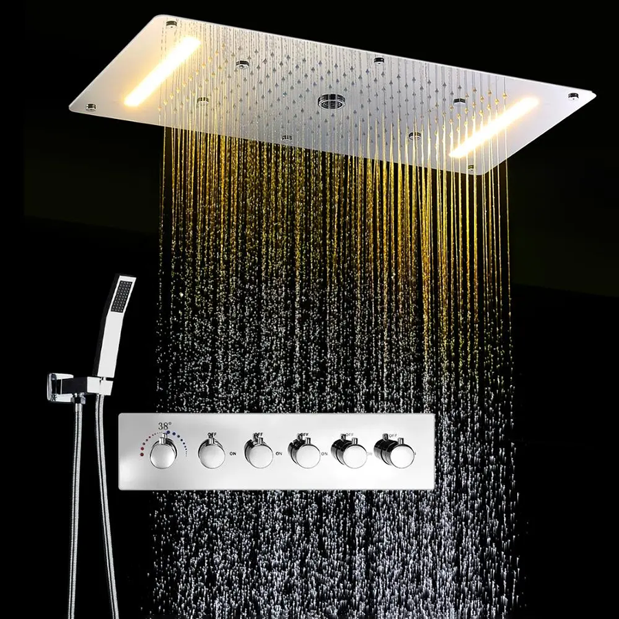🚿 Composition de douche ciel de pluie LED 700 x 380 mm, LED, thermostatique | Topale - 2