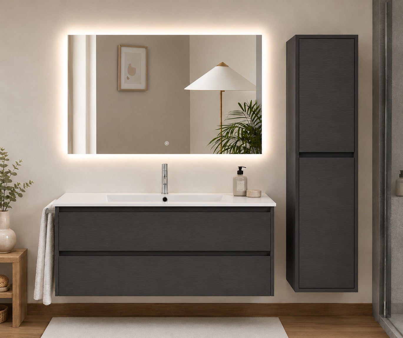 Mobilier de baie cu lavoar ORIGENBATH IBIZA fără oglindă 60x35 cm grafito cu coloană