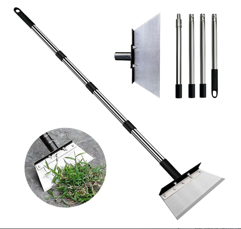Pelle Désherbage Multifonction Manche Télescopique 163 Cm – Grattoir Jardin 32 Cm Pour Mauvaises Herbes, Mousse, Glace – Outil Pro !