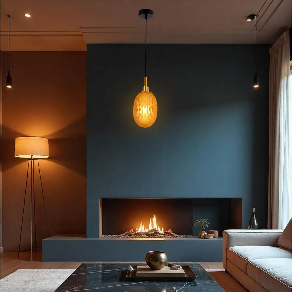 DekoArte - Lampada a sospensione decorativa nero e oro con vetro ...