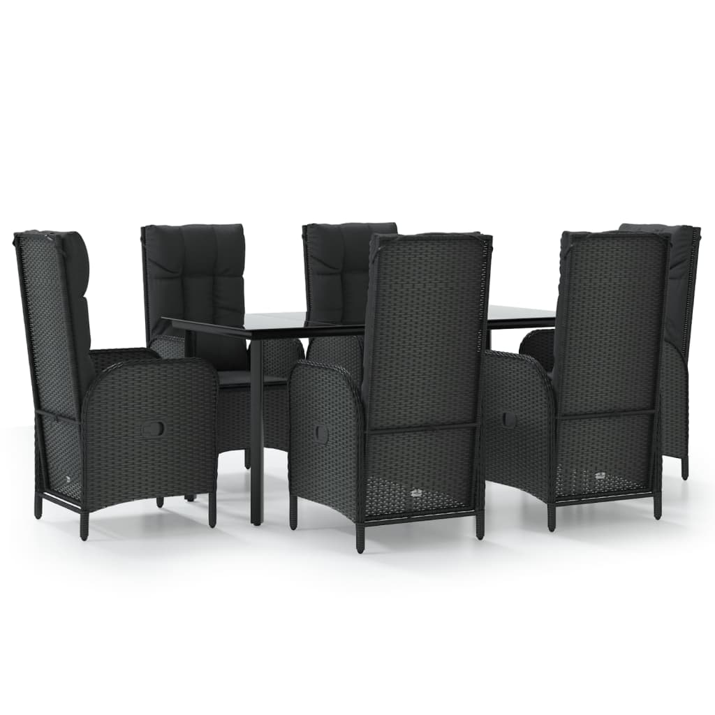 Maison Exclusive - Set da Pranzo da Giardino 7 pz Nero con Cuscini in Polyrattan - 2