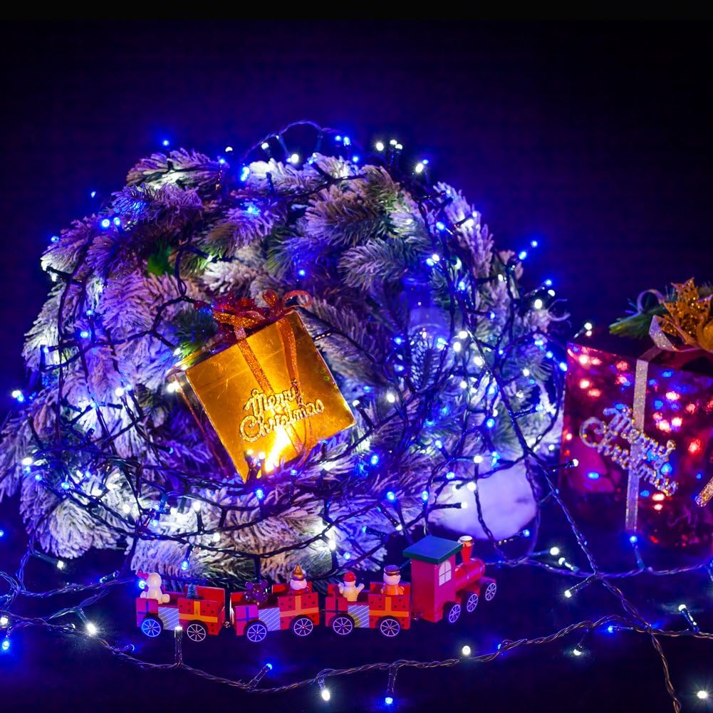 (Bleu), 20 m, 200 LED, guirlande lumineuse bicolore sur câble vert avec 8 modes de fonctionnement, idéale pour l'intérieur et l'extérieur pour Noël, - 4
