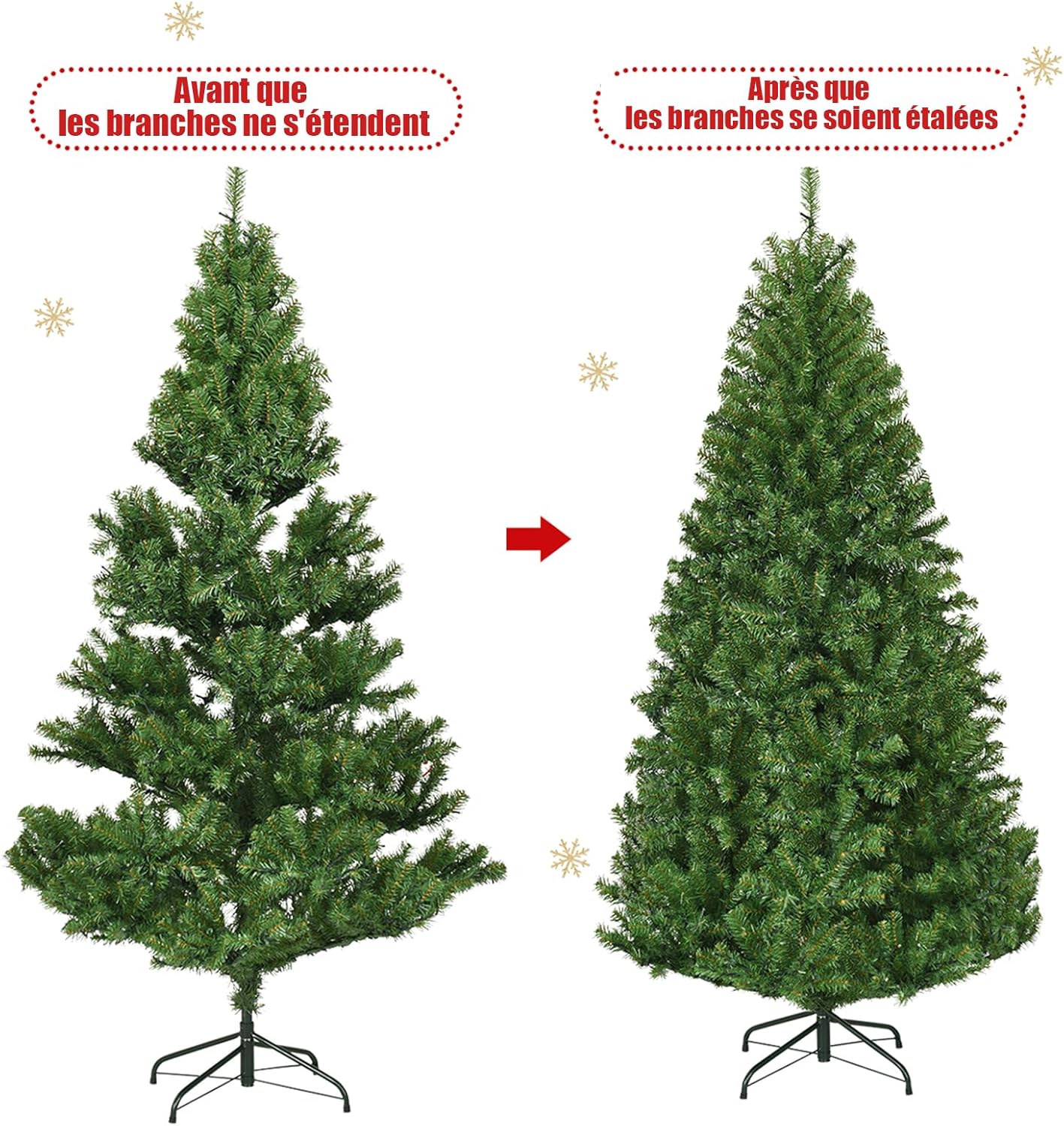 210 CM Sapin de Noël Artificiel Lumineux 500 LED Multicolore, 11 Modes d'Eclairage, 1570 Branches en PVC Ignifugé, Pied en Métal, Décoration Noël - 5