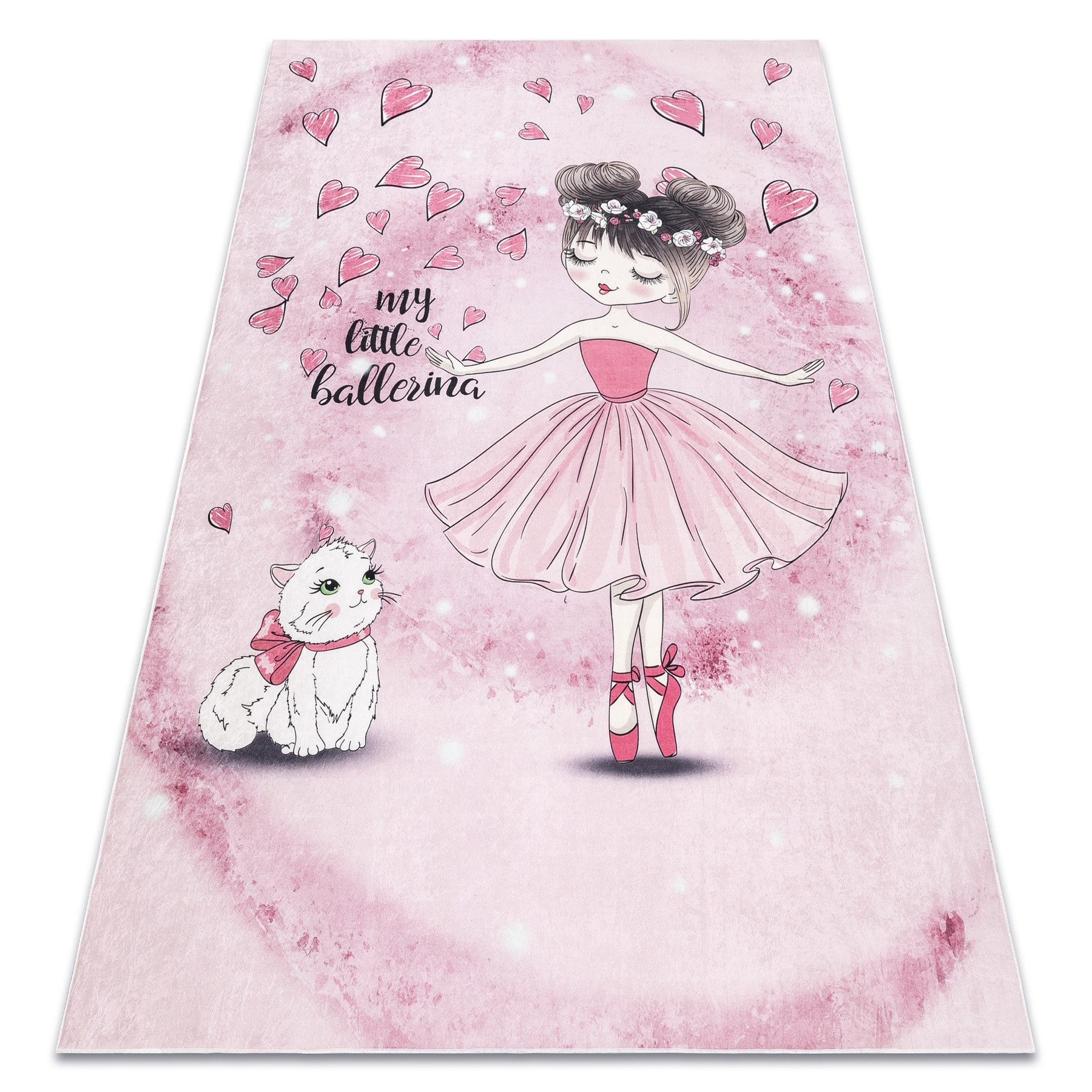 Dywan do prania BAMBINO 2185 Balerina, kotek dla dzieci, antypoślizgowy - różowy 160x220 cm