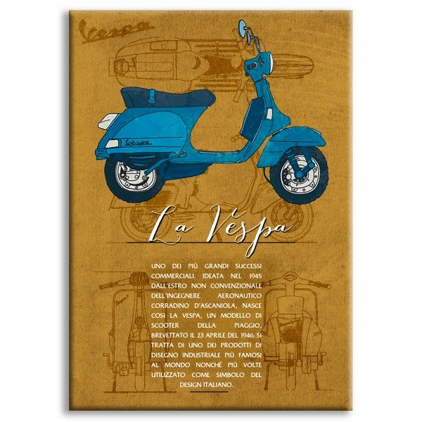 VESPA - Wyprodukowano we Włoszech - Wydruk na płótnie i oprawiony w drewnianą ramę 70x100 cm