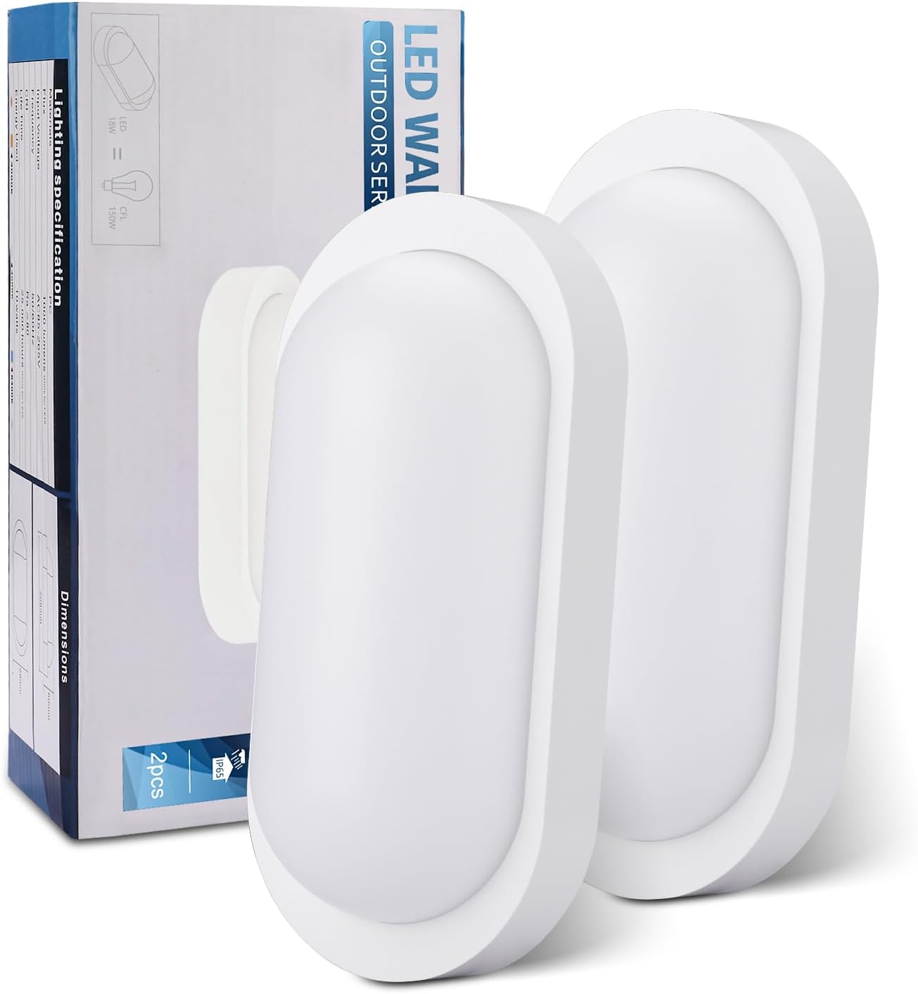 Zestaw 2 lamp zewnętrznych LED LOVHAUS 18 W, oświetlenie zewnętrzne LED IP65, wysoka jasność 4000 K, nowoczesny design, balkon ogrodowy