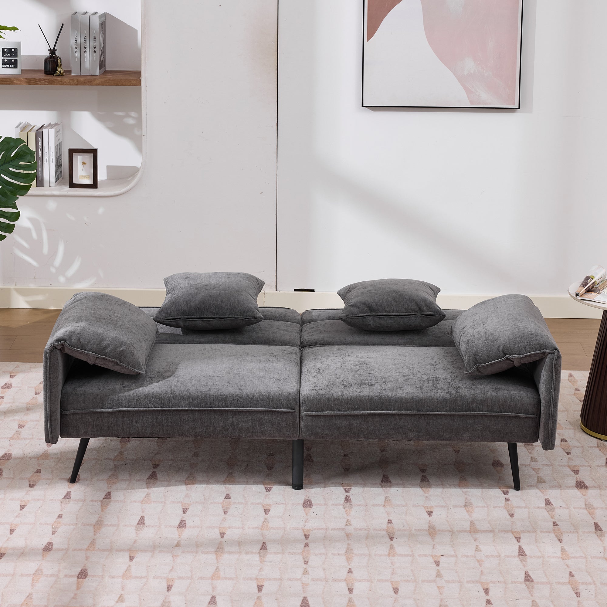 Sofa dwuosobowa z funkcją spania Click-Clack i 3-stopniową regulacją oparcia (100°–180°) – 167,5 x 73 x 70 cm – tkanina Chenille – szara - 4