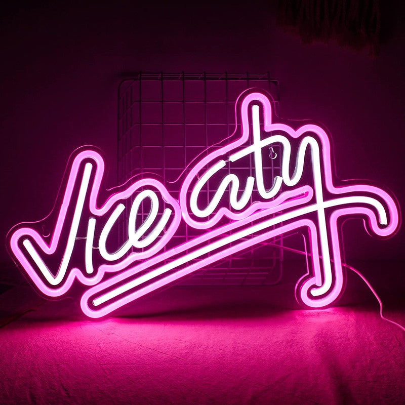Panneau néon « Vice City » à LED rose et blanc, décoration murale ...