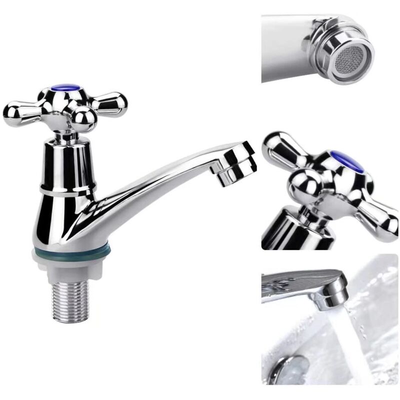 Jednouchwytowa bateria umywalkowa, bateria mieszająca wodę zimną, chromowana bateria do szatni z krzyżowym uchwytem i filtrem