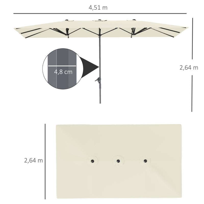Outsunny Double Parasol Déporté XXL 451 X 264 Cm - Manivelle Aluminium Protection UV50+ Résistant Vent Jardin