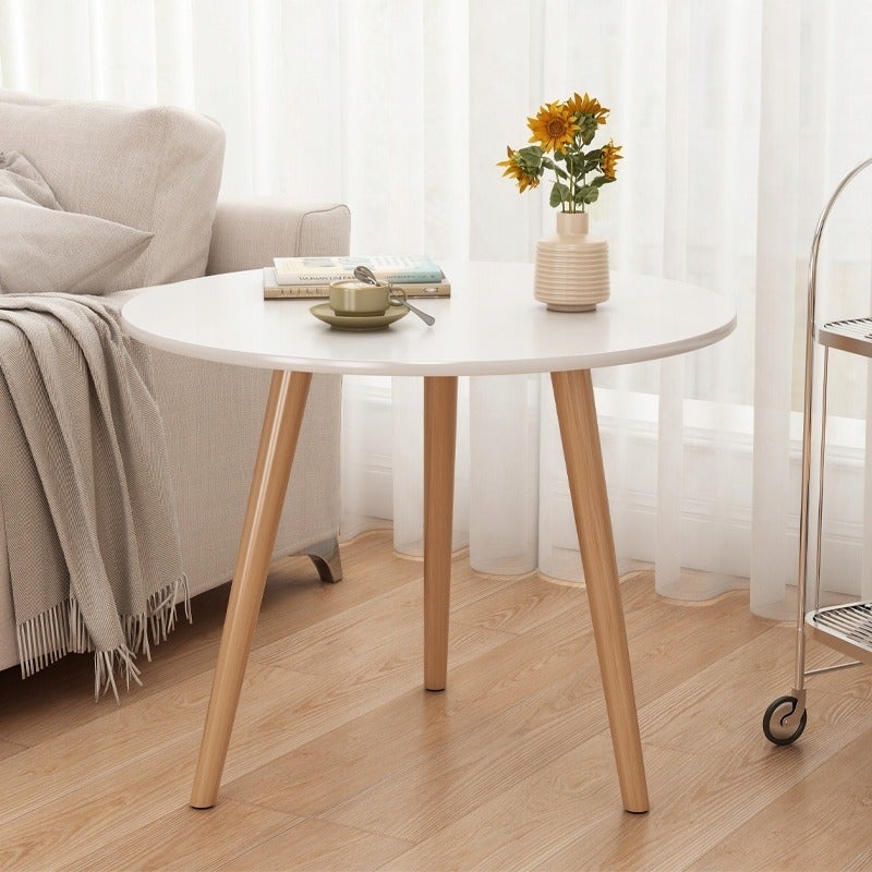 Stolik kawowy mały okrągły drewniany styl skandynawski ława stół do salonu - 4
