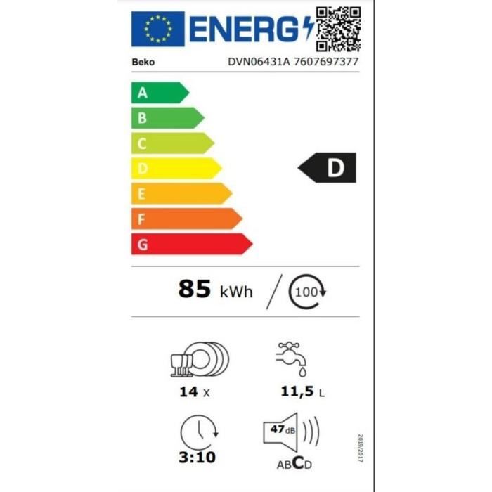 Lave-vaisselle pose libre BEKO b100 DVN06431A - 14 couverts - L60cm - 47dB - Anthracite - 2
