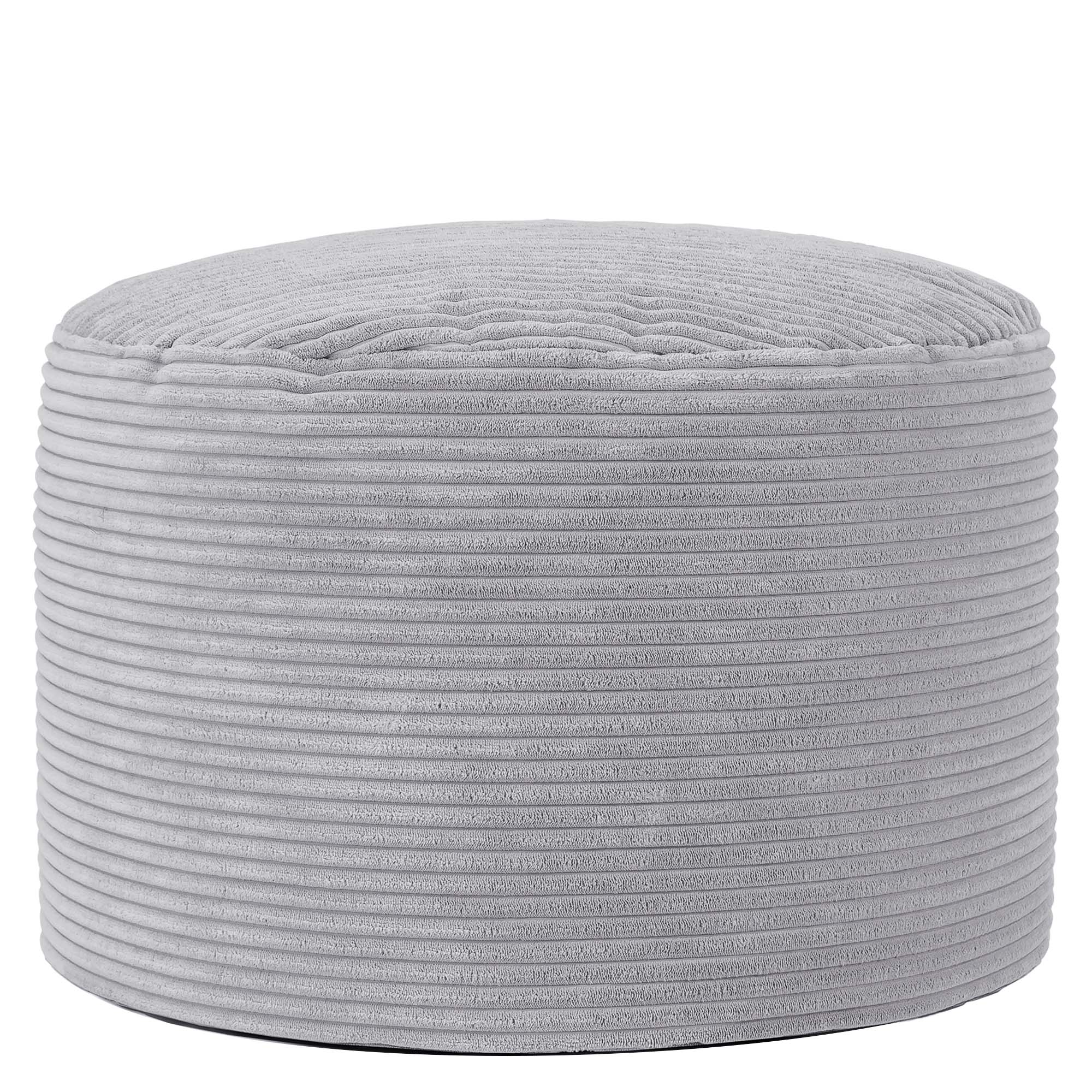 HIGOGOGO Pouf rotondo imbottito, lungo in pelliccia sintetica, con imbottitura in schiuma, soffice e peloso, pouf ottomano portaoggetti, 66 x 45 cm, poggiapiedi per soggiorno, bianco