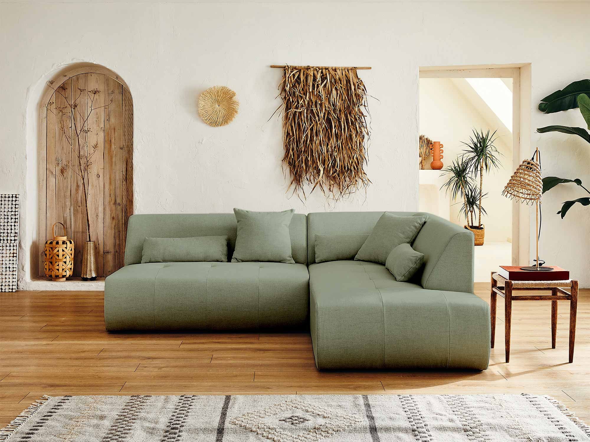 Canapé modulable 5 places angle droit en tissu vert sauge - ONYX - Best Mobilier - 3