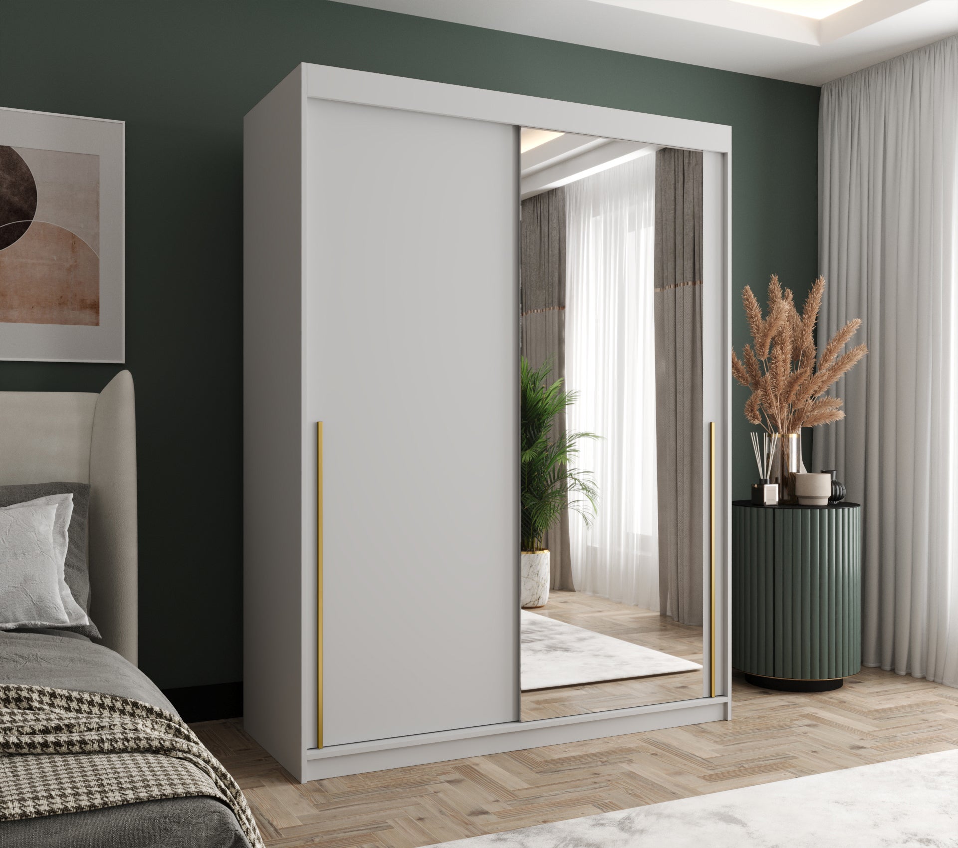 Szafa przesuwna z lustrem SIMA T2 150 x 62 x 200 biały + u. złoty - 2