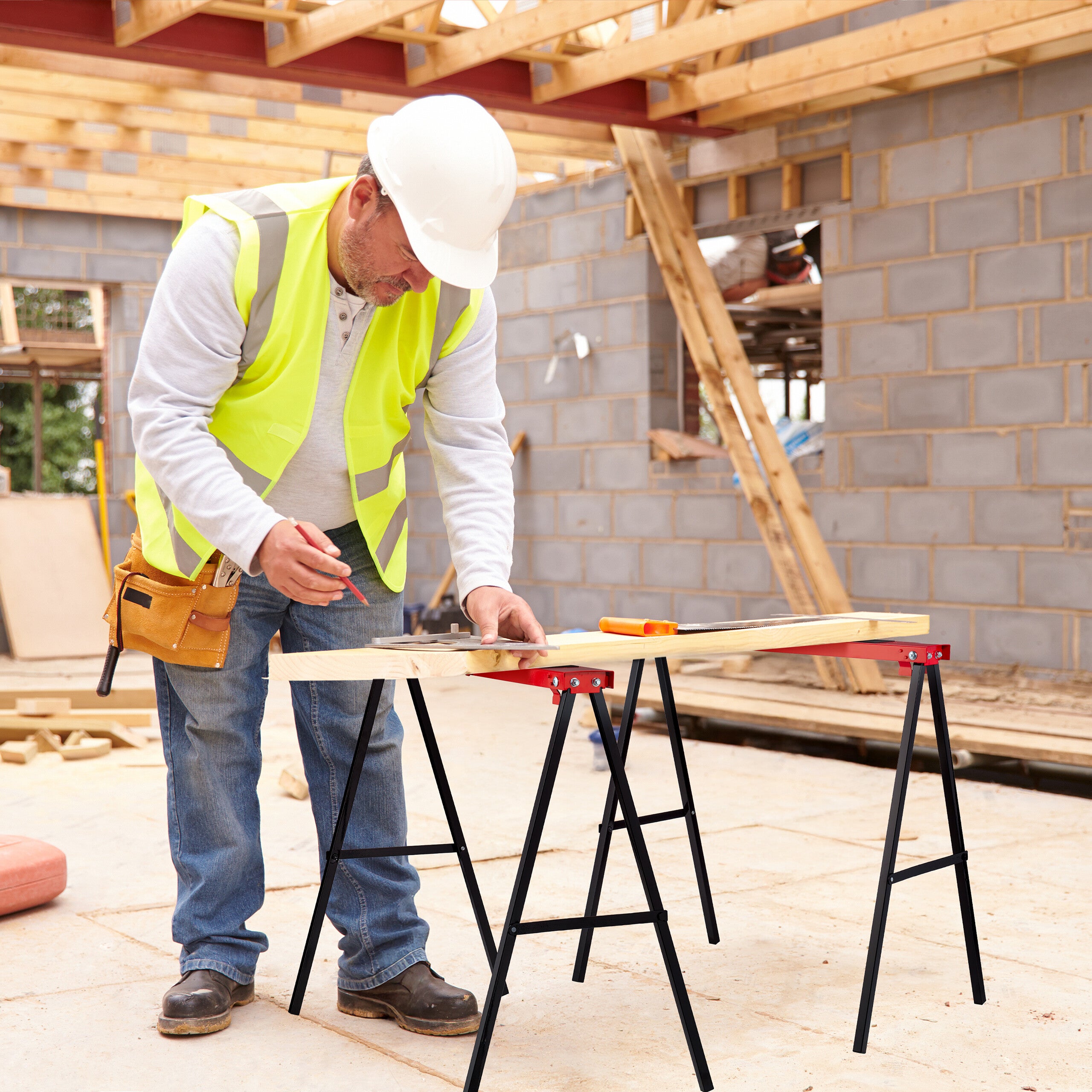 Cavalletti Da Lavoro Relaxdays, Set Da 2 Pieghevoli | Portata 100kg, Acciaio Nero 75cm - Foto 6