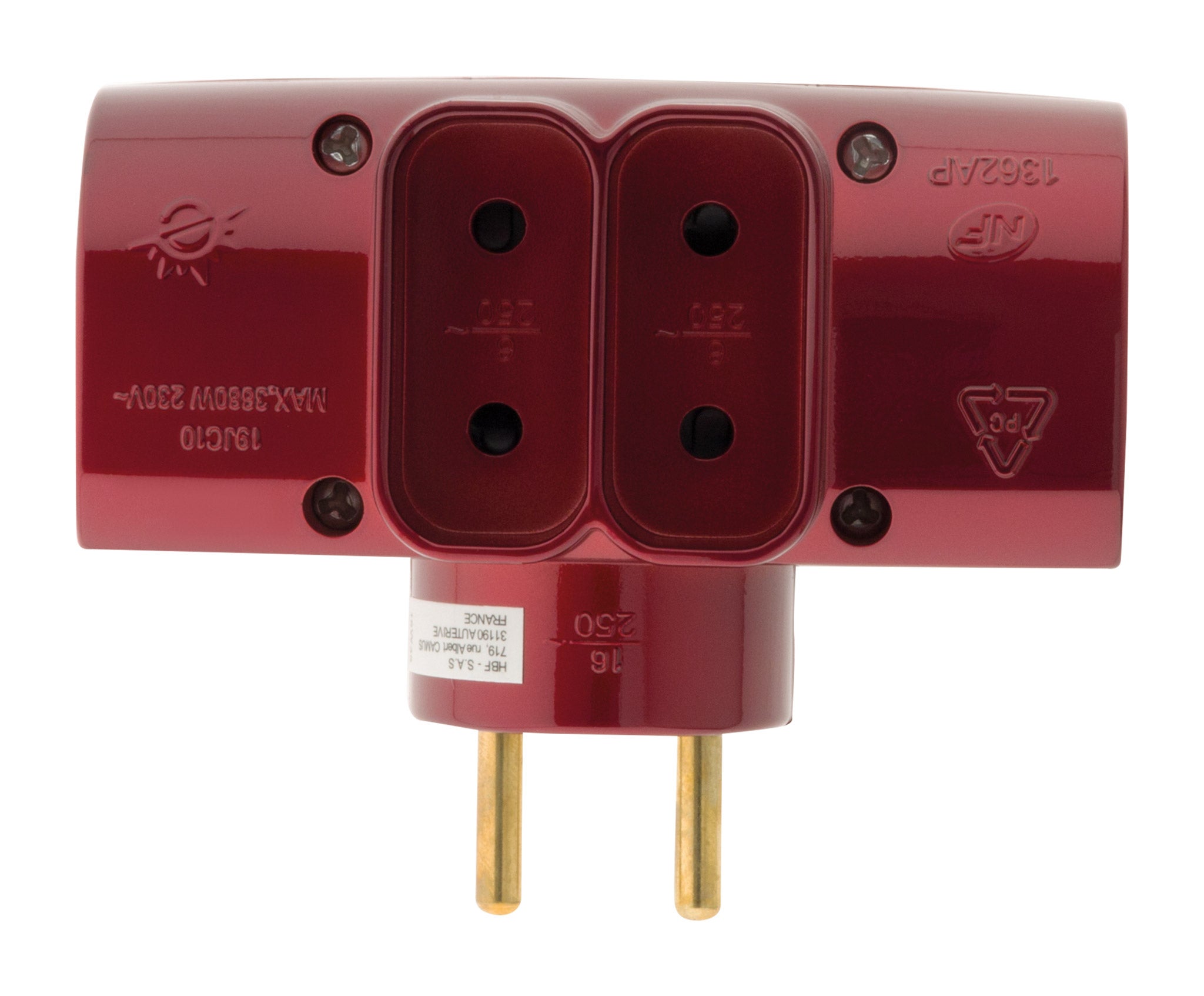 Multiprise 4 prises latérale 2x16A + 2x6A - Rouge - Zenitech - 2