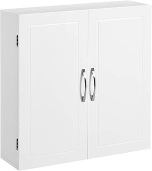 Armoire de Salle de Bain, 2 Portes, avec 2 étagères, 60 x 18 x 60 cm, Blanc Mat