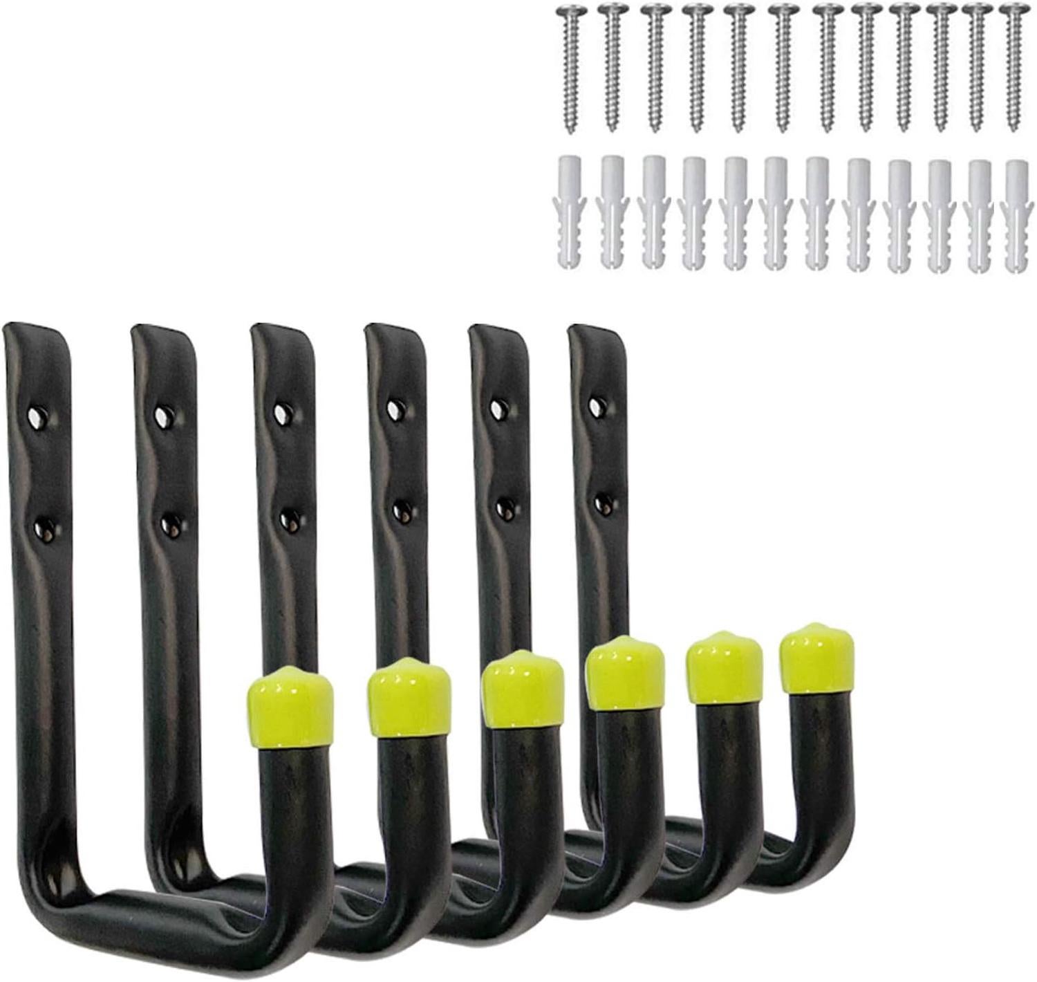 Lot de 6 crochets de rangement robustes en acier pour intérieur et extérieur de 25,4 cm, pour garage et jardin (noir, avec protection Lot de 6 crochets de rangement robustes en acier pour intérieur et extérieur de 25,4 cm, pour garage et jardin (noir, avec protection