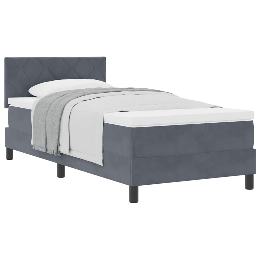 Cadre de lit avec matelas Gris foncé 90 x 200 cm tissu - 3