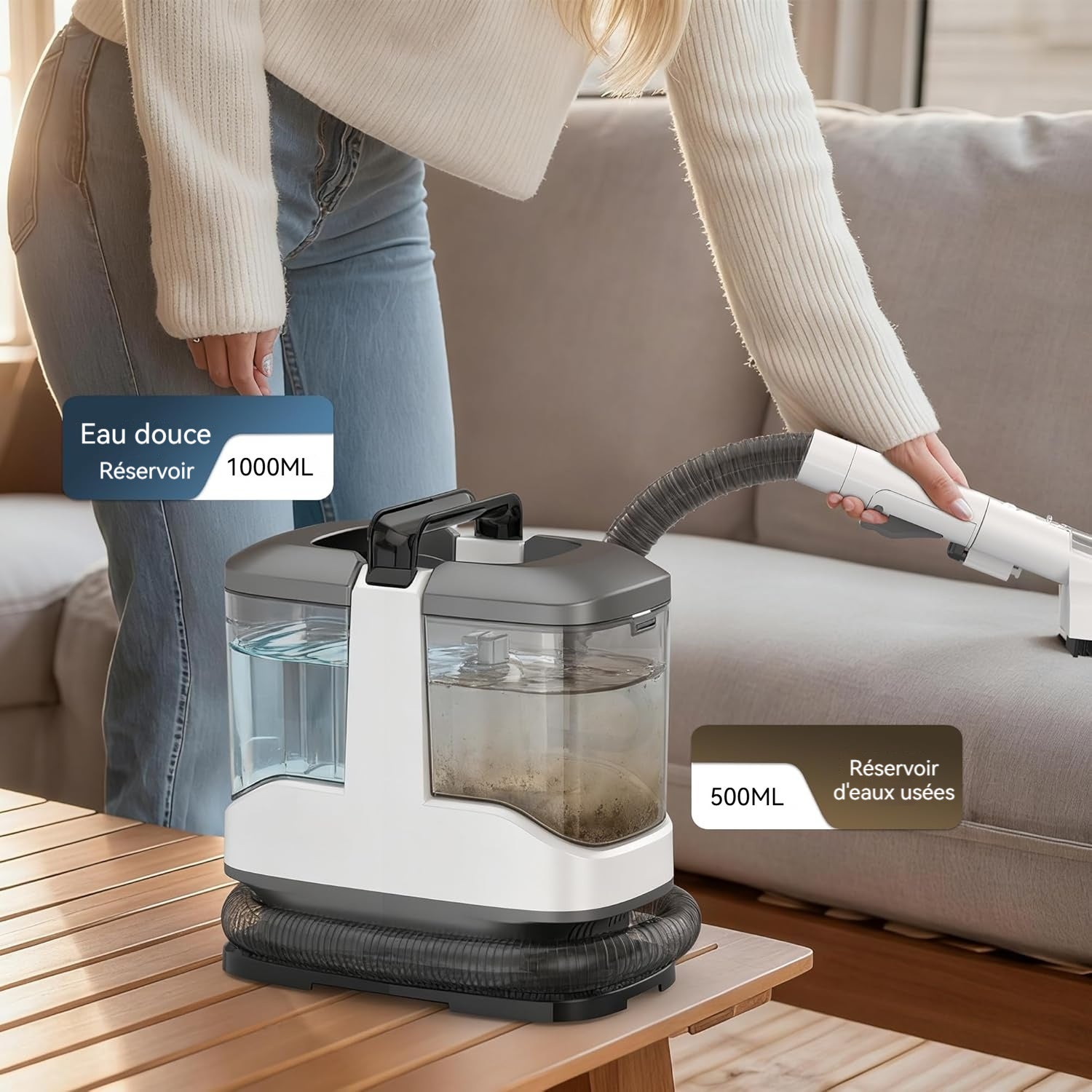 Limpa-tecidos por injeção e extração potente – Shampoo portátil para sofás, tapetes e bancos de carro, compacto 12kPa - 5