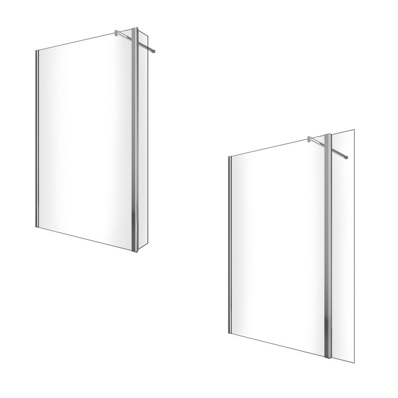 Ścianka prysznicowa Walk-in z ruchomym skrzydłem przeciwbryzgowym, szkło hartowane 8 mm, wysokość 200 cm, 90 cm panel + 40 cm skrzydło