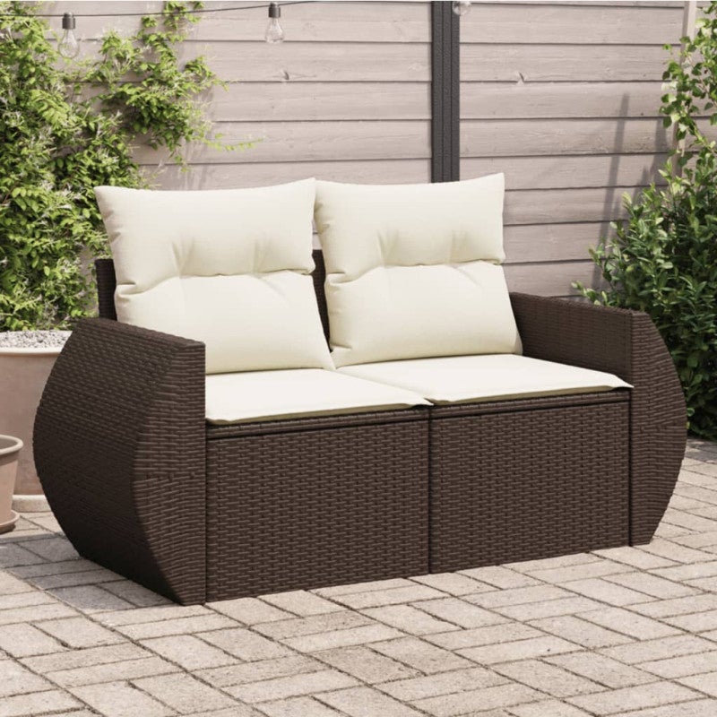 Sofa ogrodowa z poduszkami, 2-osobowa, brązowa, polirattan vidaXL