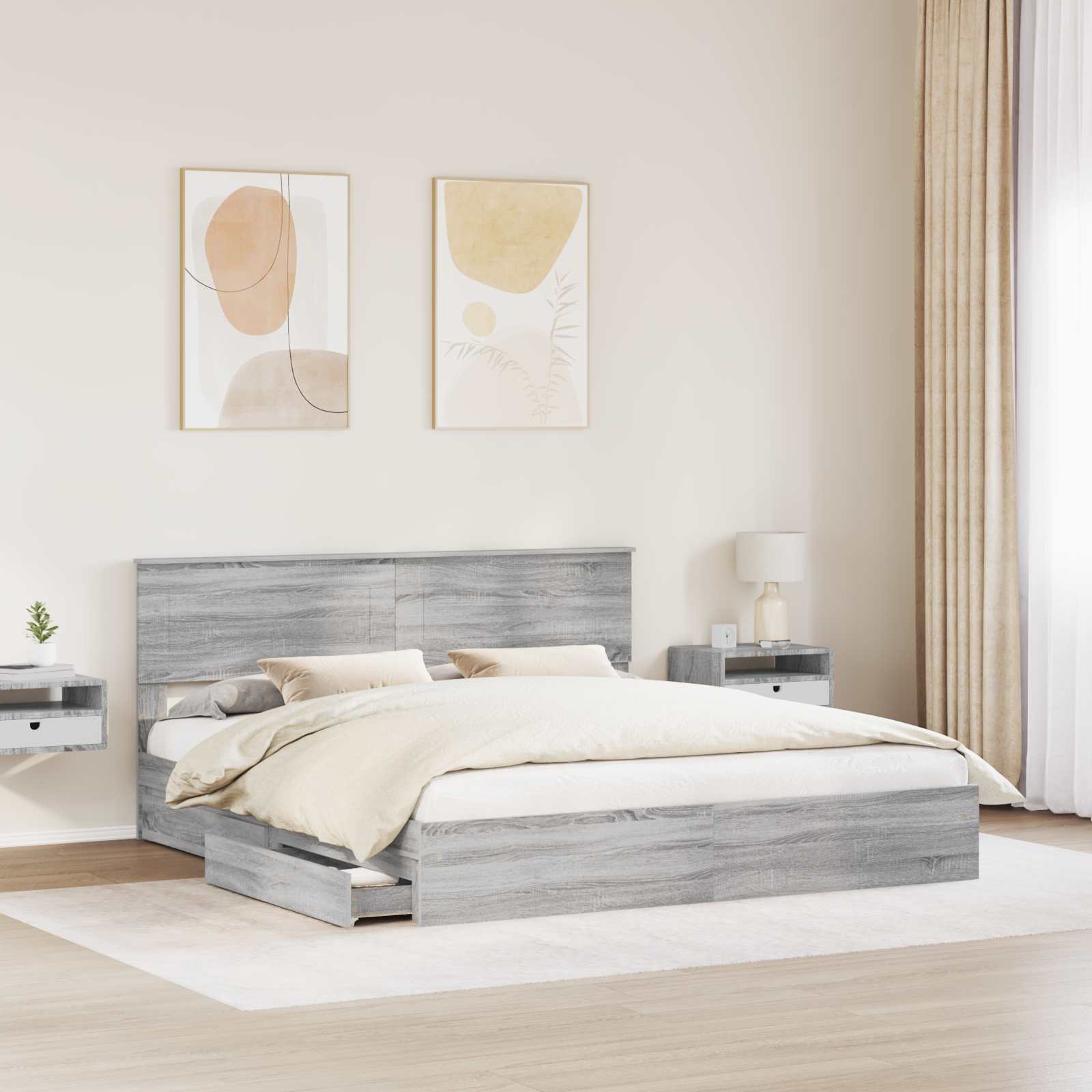 Lit de rangement gris 180 x 200 cm en panneau de bois - 3