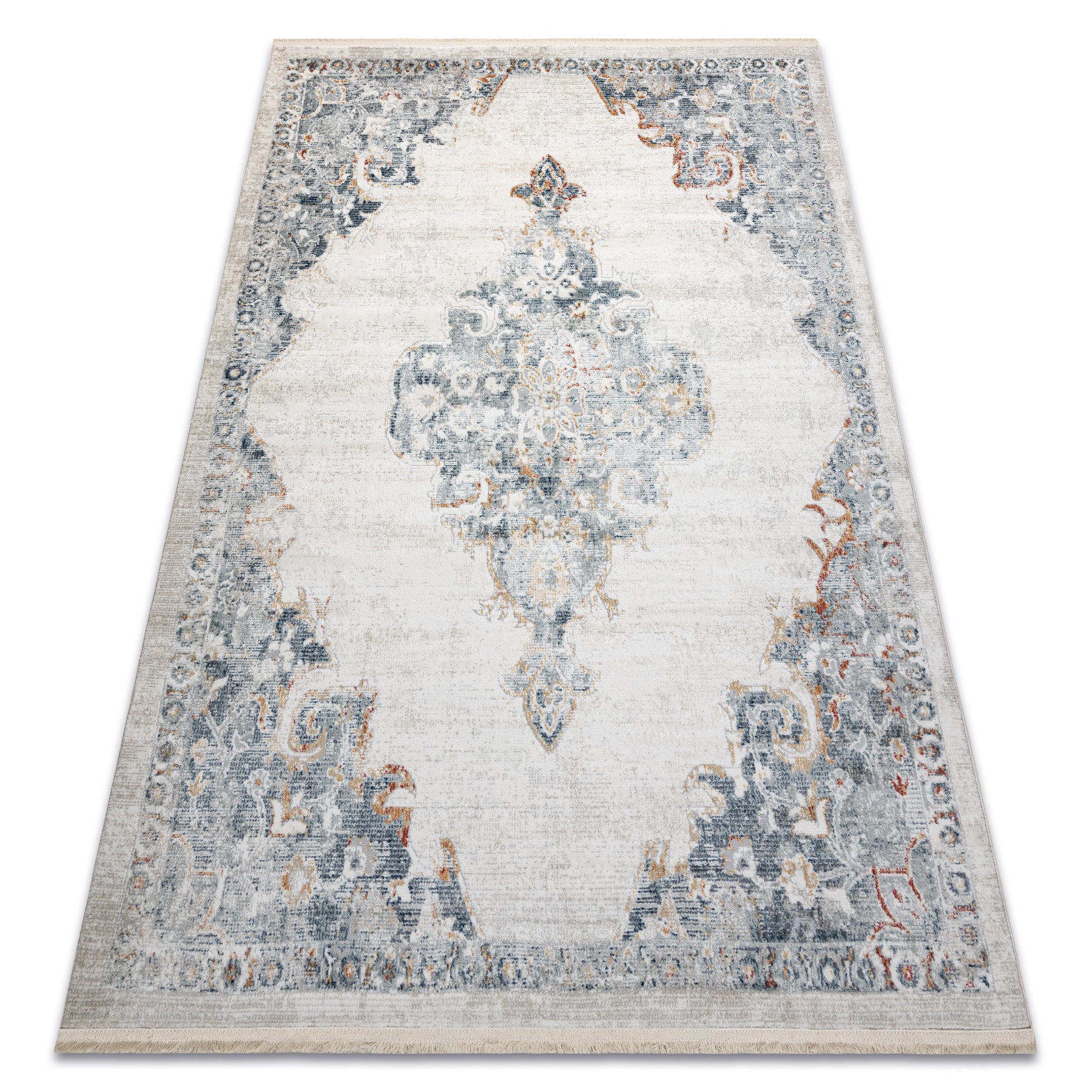 Dywan DISTIN 0826A biały / niebieski / jasnozielony nowoczesny - Ornament, vintage, frędzle 120x170 cm