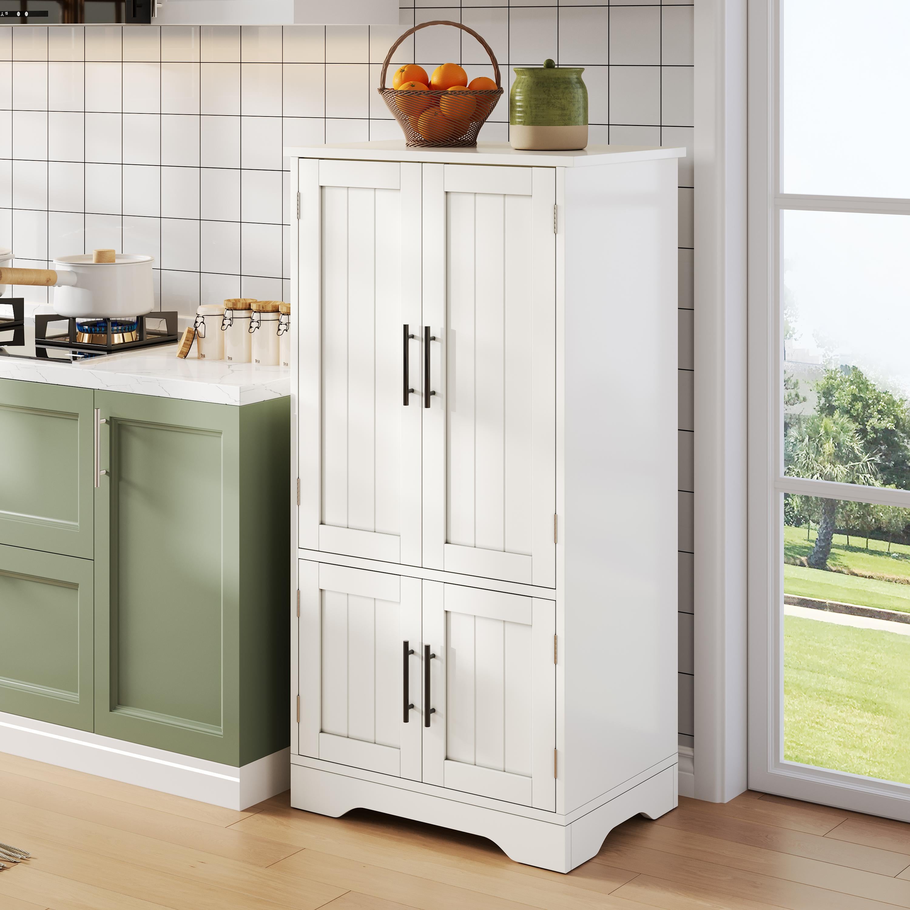 Kredens kuchenny z 4 drzwiami i regulowanymi półkami - 60 x 40 x 120 cm - LED - MDF - do kuchni, jadalni - biały