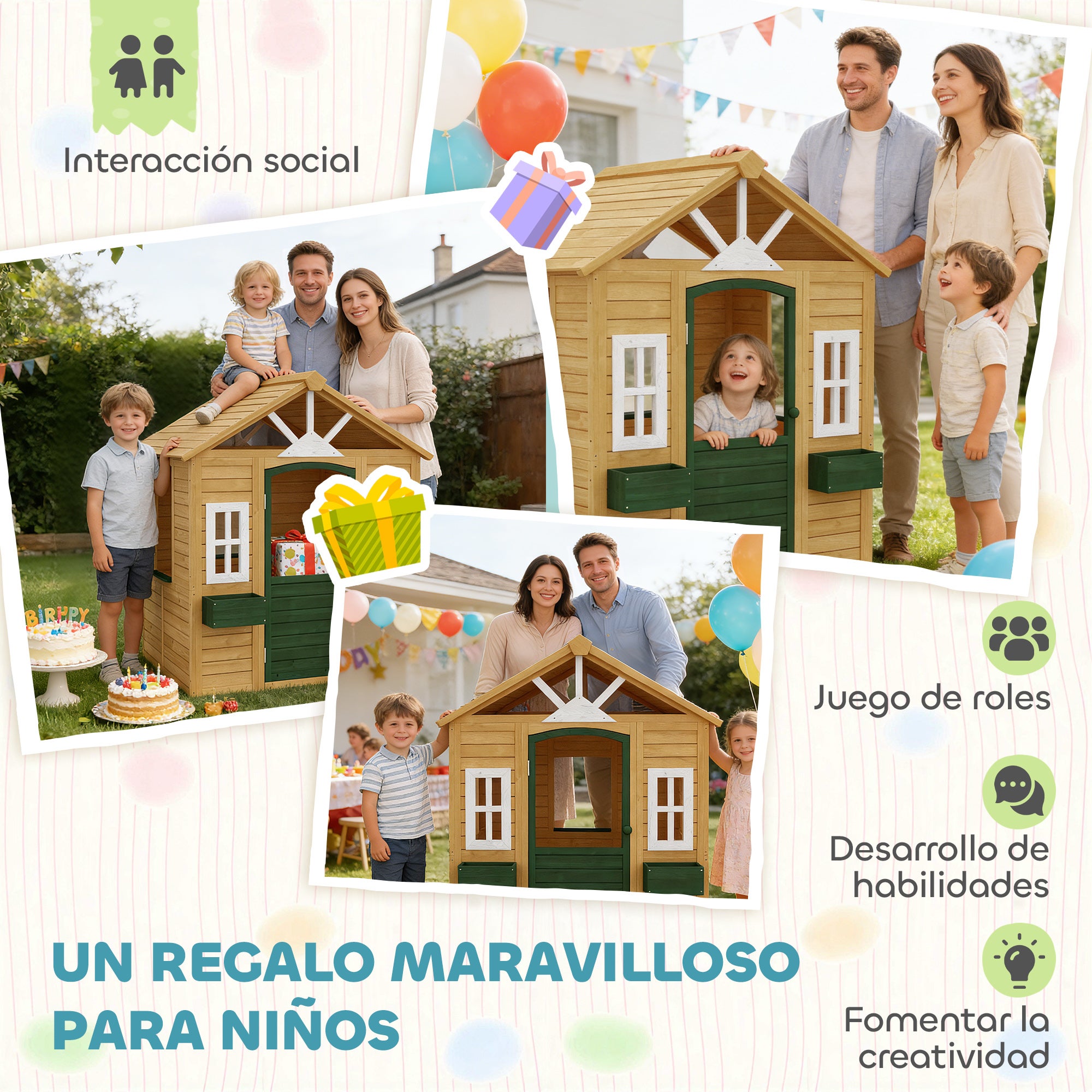 Casinha de Madeira Infantil AIYAPLAY Madeira de Abeto Madeira 134,5x97x150 cm - 8