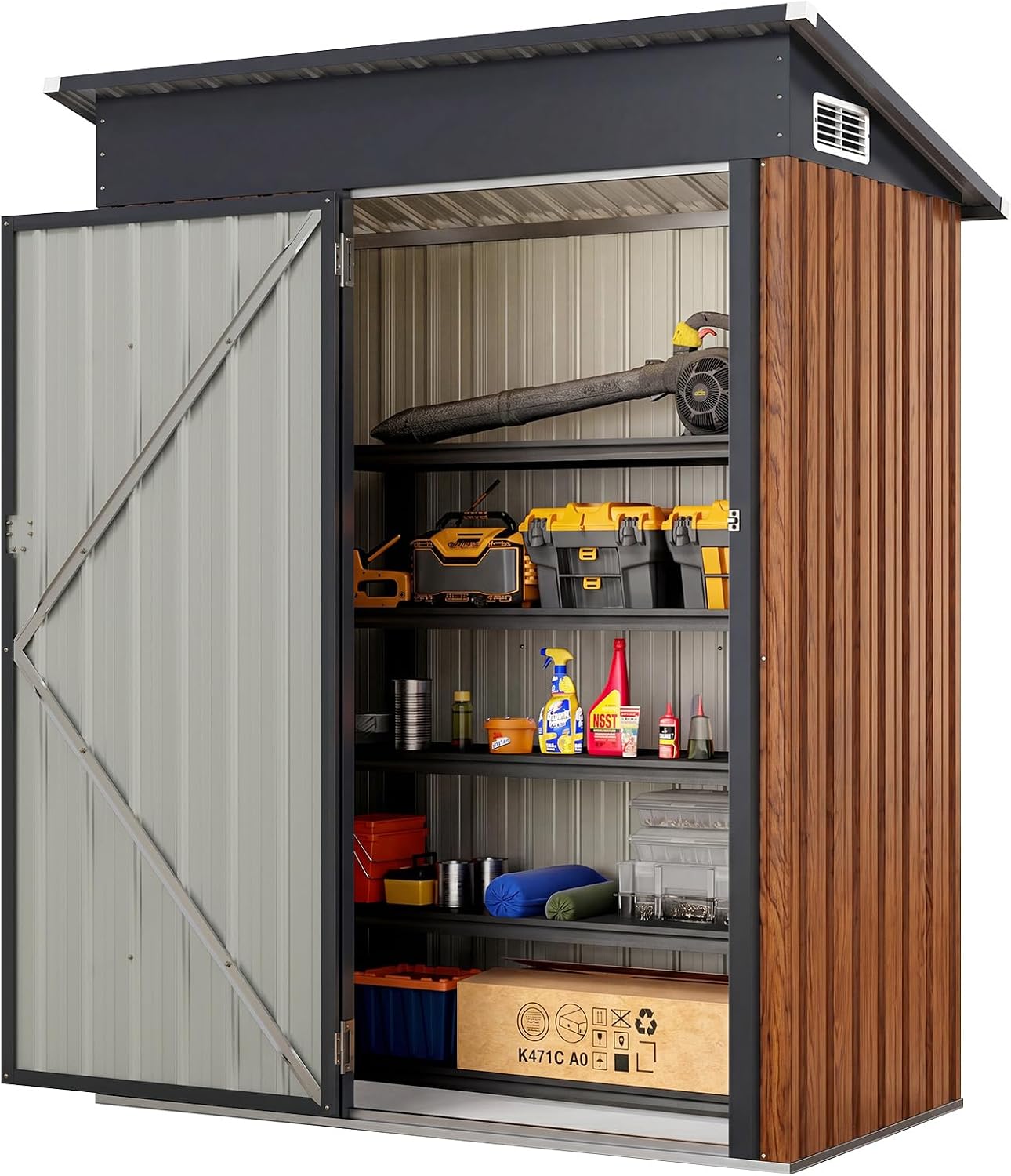 Casuta de grădină din metal zincat 1,02 m², Cabana de grădină pentru exterior de 1,88 m³ cu zăvor, acoperiș înclinat, 4 mâini, culoare naturală