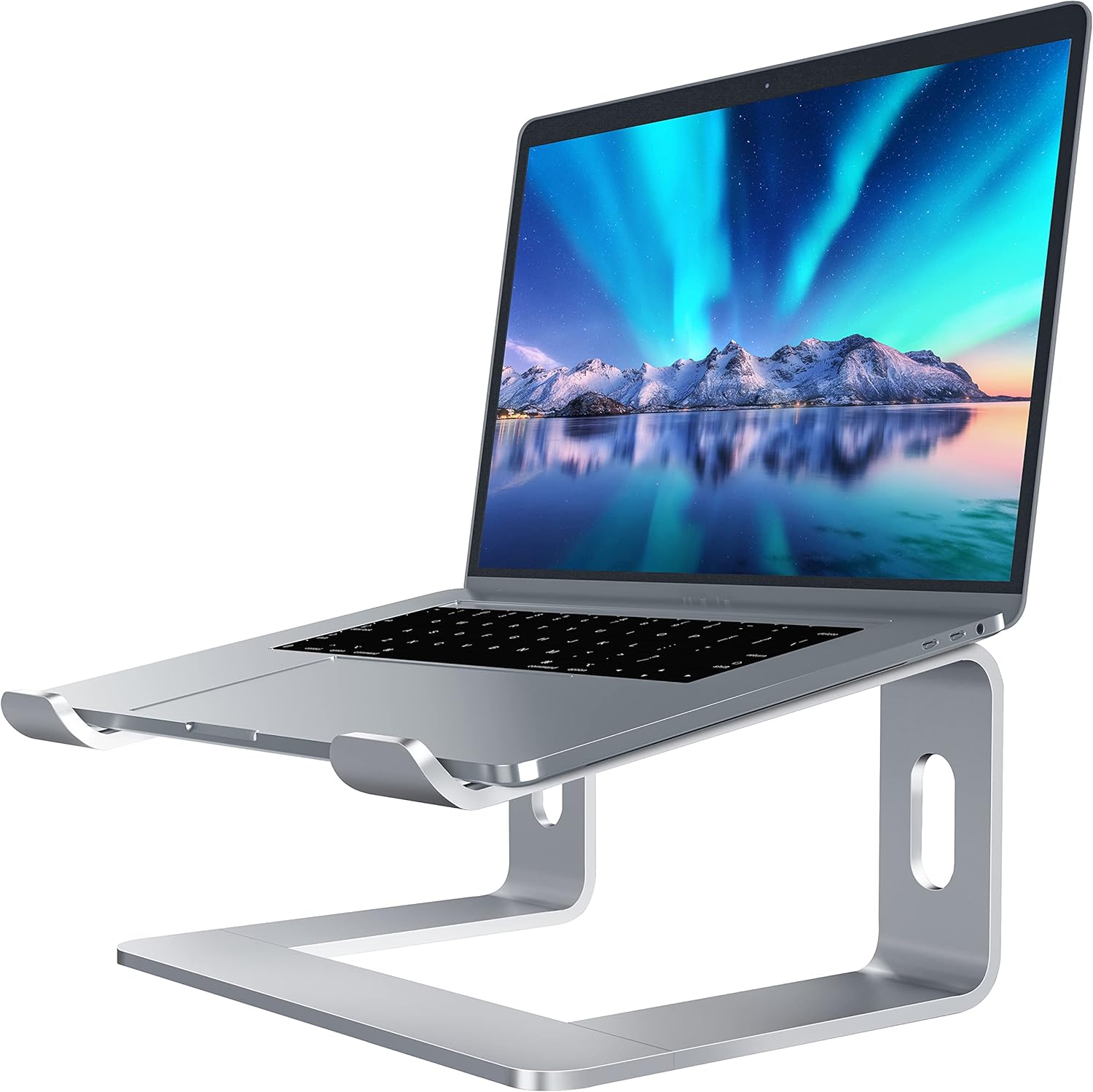 Podstawka pod laptopa, kompatybilna z laptopami o przekątnej 10–15,6 cala, ergonomiczna i kompaktowa, srebrna