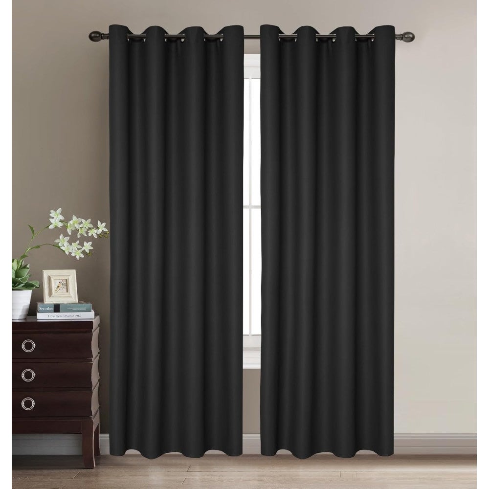 Cortinas de ventana opacas 2 piezas modernas anti luz, termicas aislantes frio y calor para salon, habitacion (140x260cm negro)