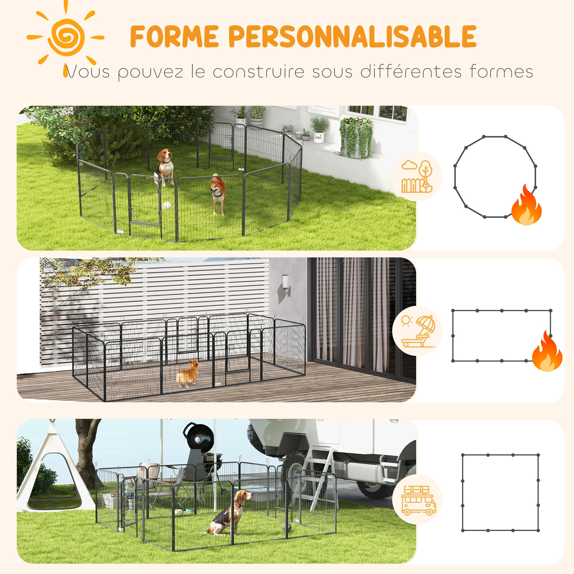 Parc enclos modulable verrouillable dim. carrées totales 240 x 240 cm acier époxy - 4