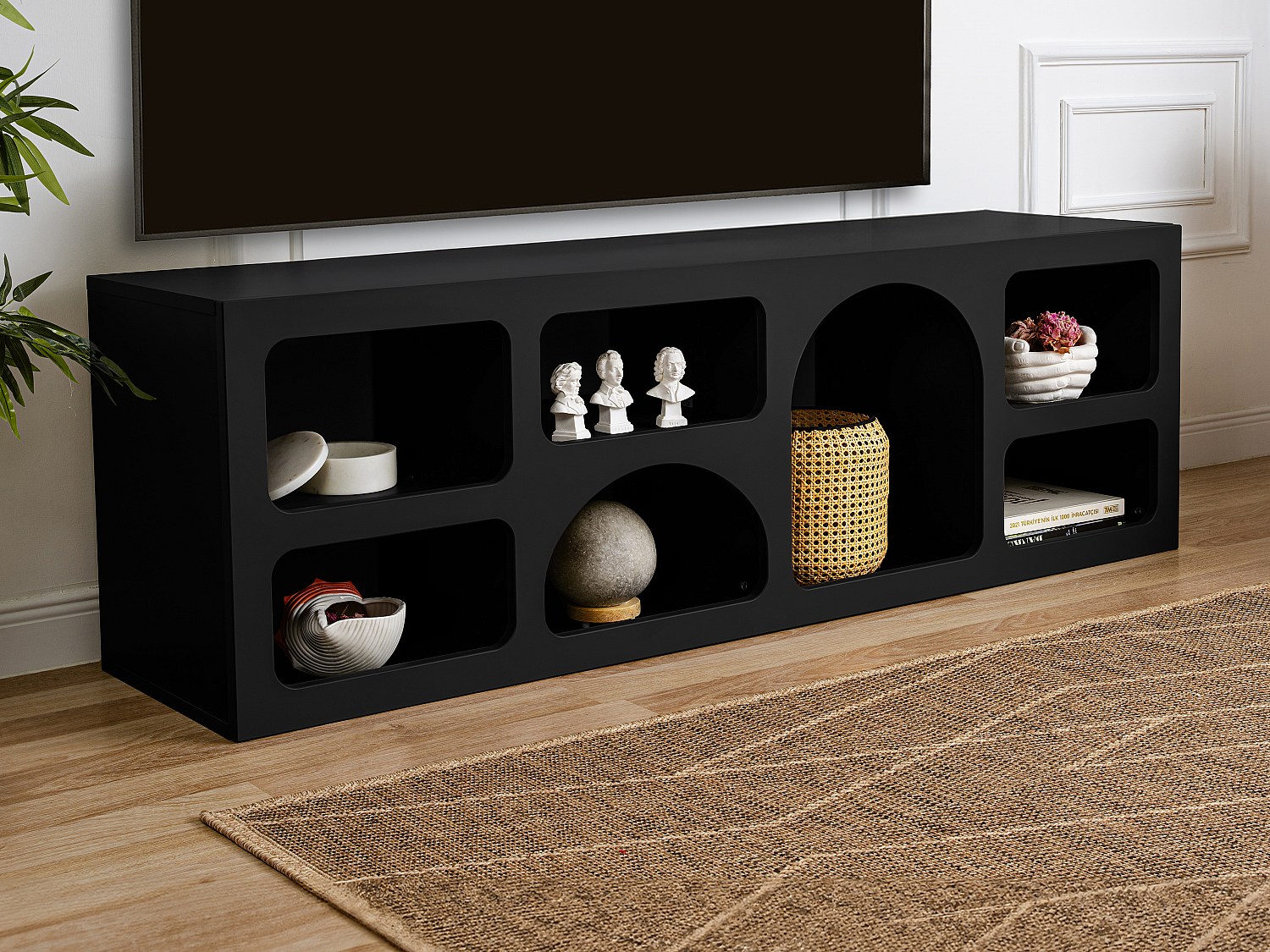 Szafka RTV z 7 wnękami - Czarny - LUELA