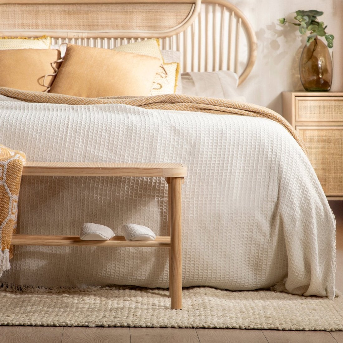 Banc en bois de pin et rotin naturel Loan - 9