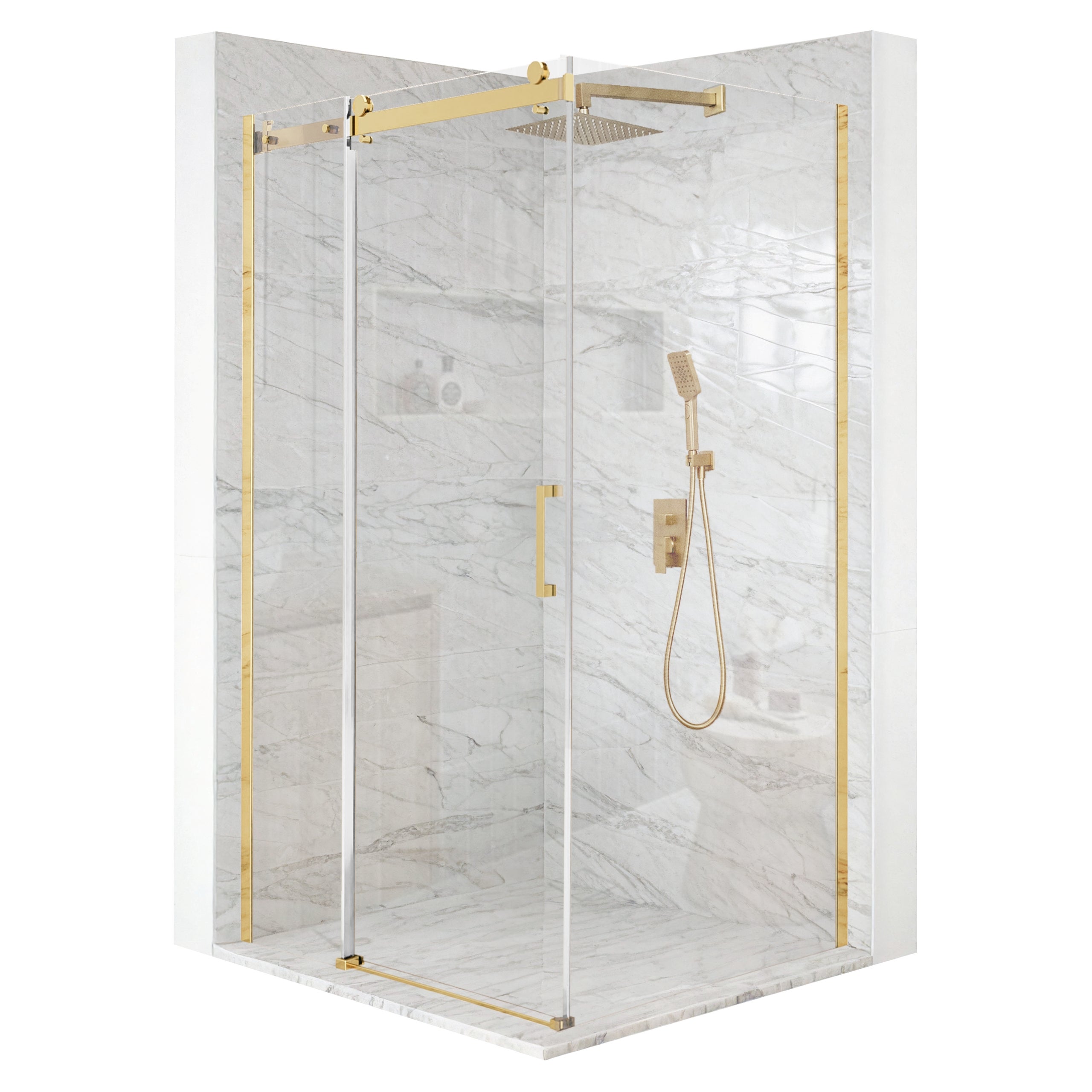 Kabina prysznicowa kwadratowa drzwi przesuwne złota 90x90cm szkło 8mm + powłoka