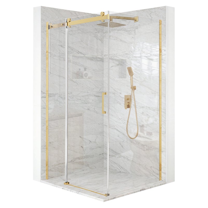 Kabina prysznicowa kwadratowa drzwi przesuwne złota 90x90cm szkło 8mm + powłoka