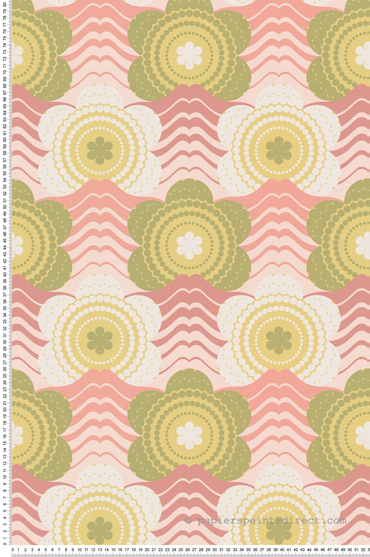 Papel pintado flores grandes color rosa y verde papel pintado retro chic estilo años 70 para salón o dormitorio