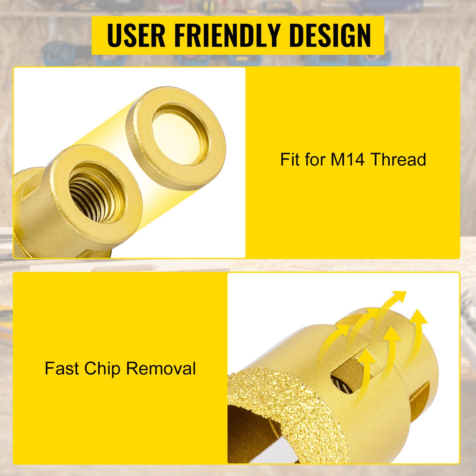 6Pcs Trépan Diamant Scie Cloche Foret Diamanté VEVOR 20/35/40/45/50/68mm Avec Filetage M14 pour Meuleuse Carrelage Granit Marbre Porcelaine - 4