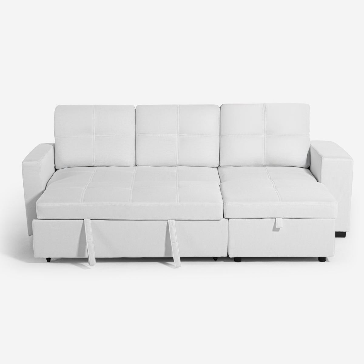 Divano letto 3 posti con penisola contenitore USB-C libreria Civis - Bianco - 3